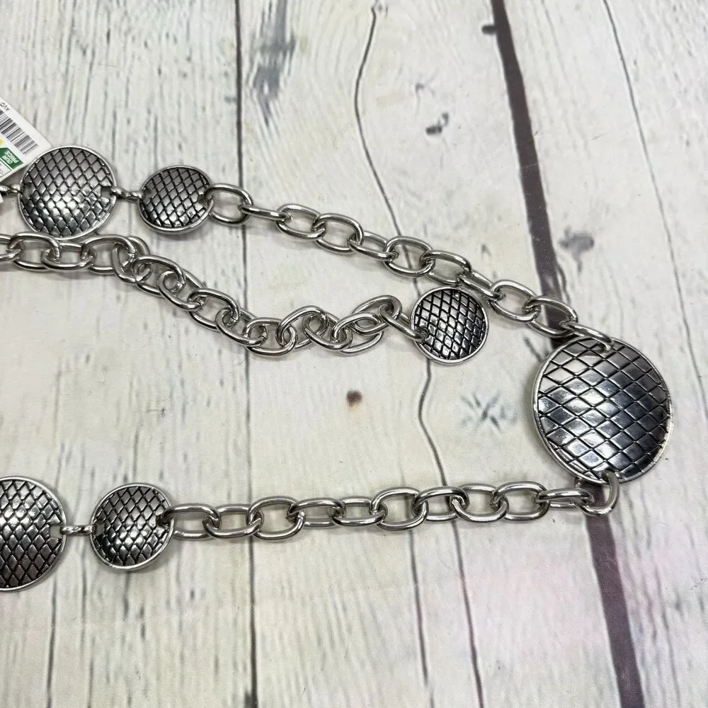 Vintage Silver Tone Medallion Chain Belt Large Adjustable Y2K Disco Waist Hip